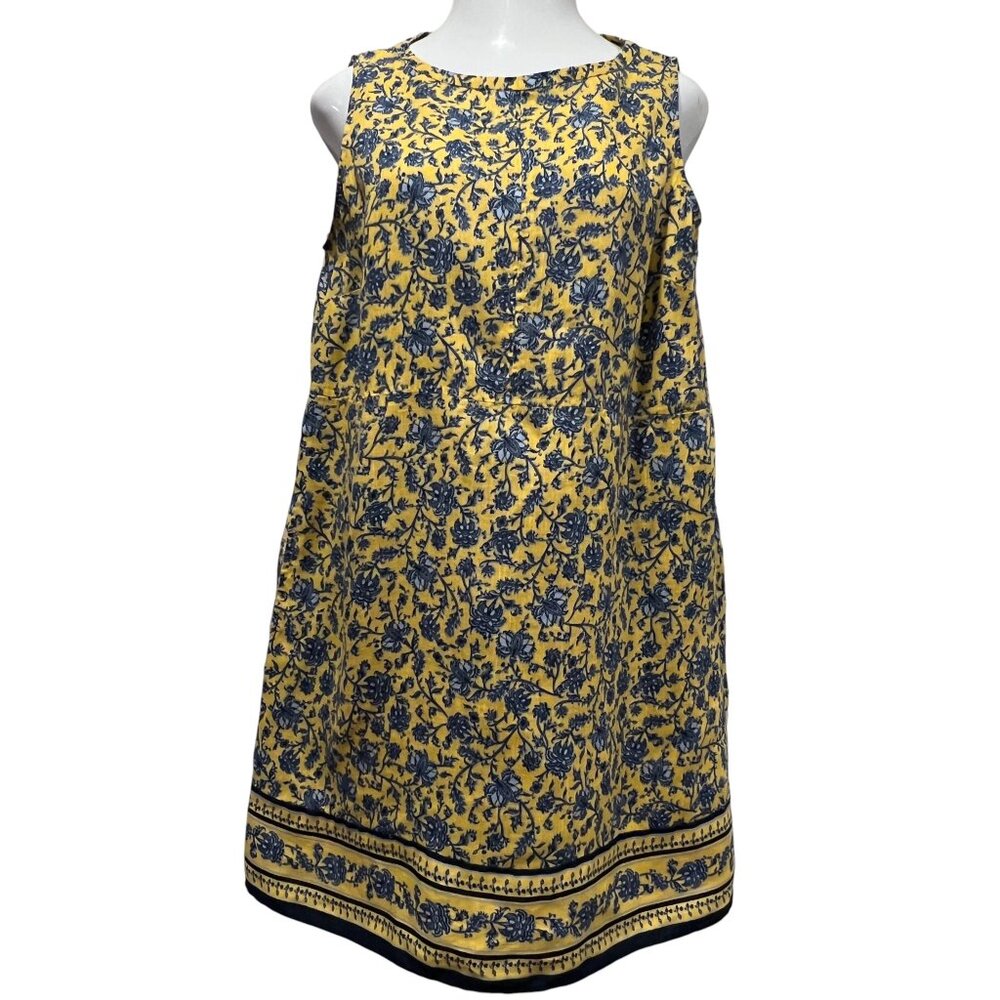 J Jill Love Linen Floral Sleeveless Dress, Yellow Blue, LP